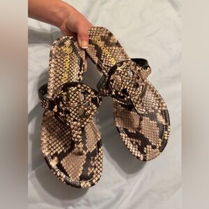 Tory Burch Brown Snake Print Sandals